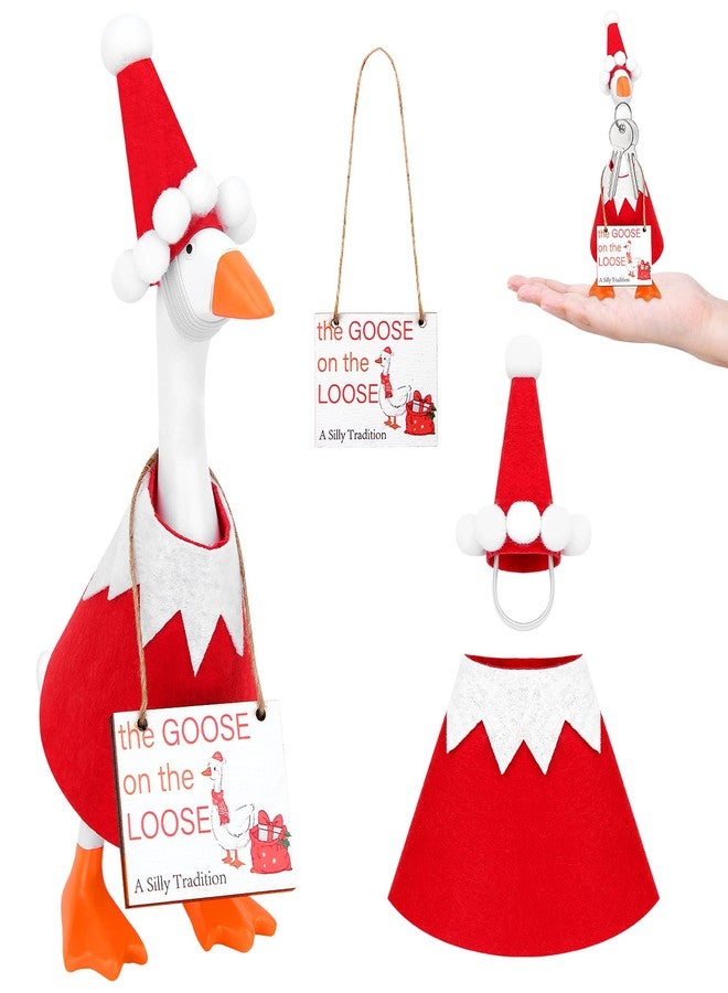 سيلفتك ملابس مكتبية على شكل أوزة من سيلف تيك مقاس 7 بوصات - زي سانتا كلوز صغير لعيد الميلاد، حامل مفاتيح مغناطيسي على شكل أوزة، ملابس لتزيين الطاولة (أحمر وأبيض) - Image 1